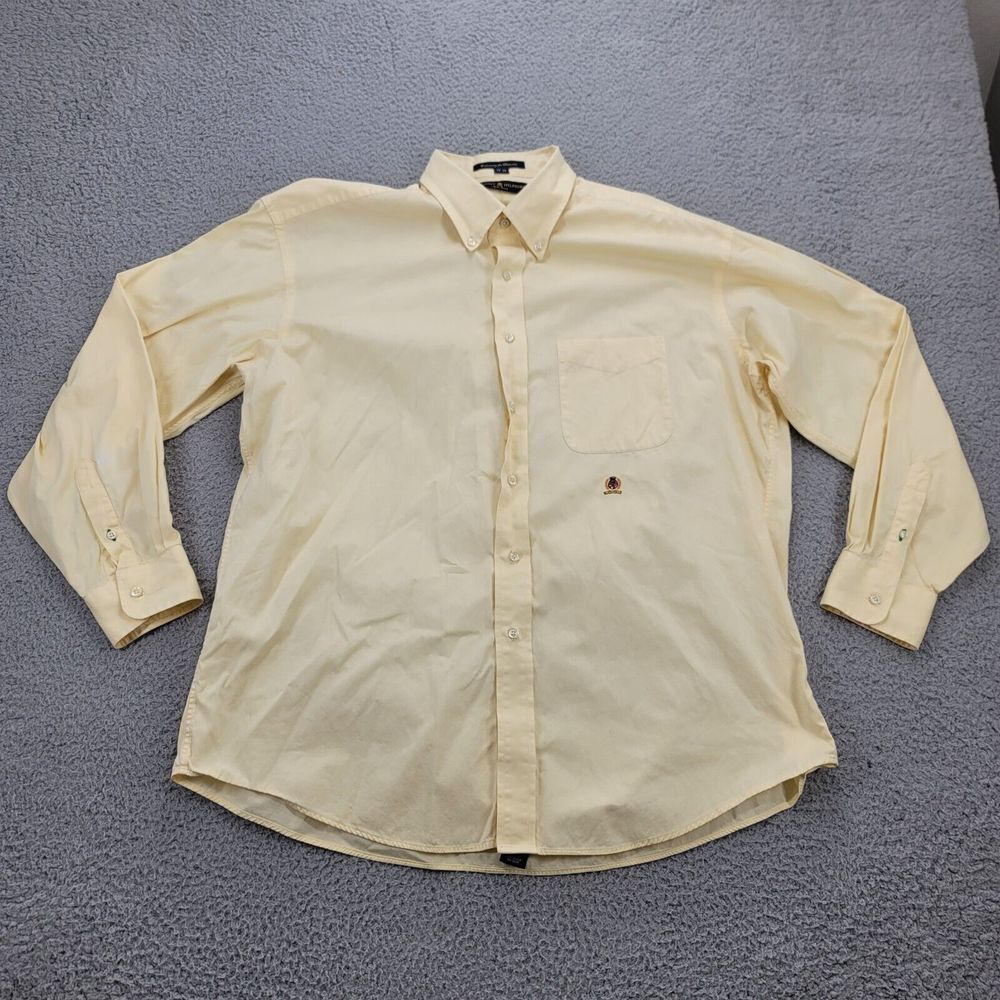 Tommy Hilfiger Shirt Mens 17-35 Yellow Long Sleeve Button Down Casual